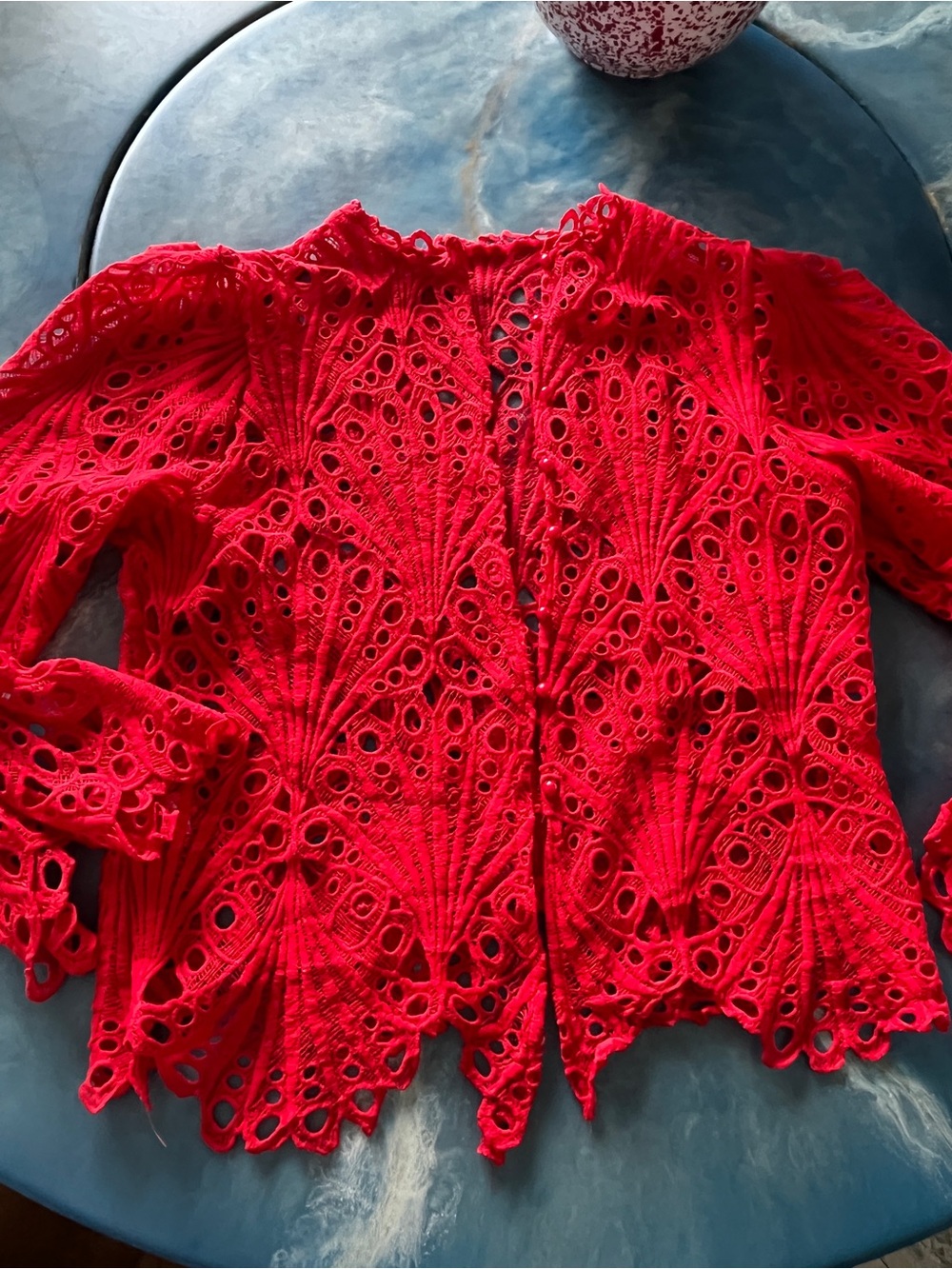 Red Crochet Openwork Jacket - Picture 2 of 3